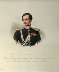 Portrett av grev Viktor Illarionovich Vasilchikov (1820-1878) (Fra albumet til de keiserlige hestevaktene) - Hau (Gau), Vladimir Ivanovich (1816-1895) - 1846-1849 - Akvarell på papir - Institutt for russisk litteratur IRLI (Pushkin) -Hus), St Petersburg
