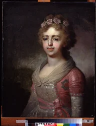 Portrett av storhertuginnen Alexandra Pavlovna (1783-1801), datter av keiser Paul I (Portrett av storhertuginnen Alexandra Pavlovna, datter av keiser Paul I). Maleri av Vladimir Lukich Borovikovsky (eller Borovikovsky) (1757-1825). Olje på lerret