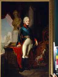 Portrett av keiser Alexander I av Russland (1777-1825). Maleri av Vladimir Lukich Borovikovsky (eller Borovikovsky) (1757-1825), olje på lerret, ca 1800. Russisk kunst fra 1700-tallet. Statens Borodino krigs- og historiemuseum, Moskva.