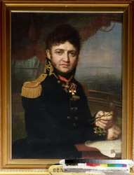 ""Portrait du navigateur et officier Yuri Lisyansky (Lisiansky ou Lisianski) (1773-1837)"" Peinture de Vladimir Borovikovsky (Borovikovski) (1757-1825) 1810 State Central Navy Museum Saint Petersbourg
