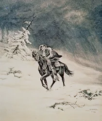 Pony Express-rytter i Sierra Nevada-fjellene