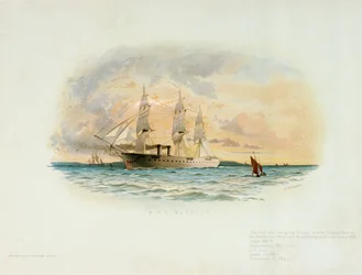 HMS #39;Warrior#39; (1860), sent på 1800-tallet (farget litografi)