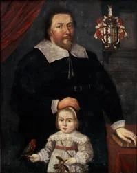 Sir Edward Lawrence med sønnen sin og en papegøye