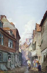 Utsikt over figurer i Glean Alley, Bermondsey, London, c1825