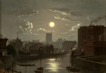 Bristol - Moonlight Scene (olje på kobber)
