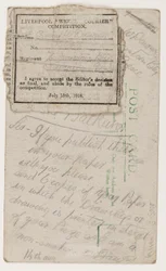Postkort til redaktøren av Liverpool Weekly Courier, 14. august 1918 (blyant på postkort)