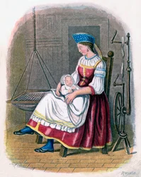 Russisk kvinne med baby, 1809.