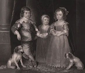Charles, James og Henrietta, barn av Charles I av England, gravering fra Paynes Royal Dresden Gallery, av Albert Henry Payne, H Payne Dresden og Leipzig Publisher, ca. 1840