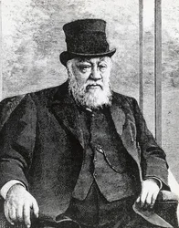 Portrett av Stephanus Johannes Paulus Kruger (1825-1904), president for den sørafrikanske republikken (eller Transvaal), ledet boerkrigen mot engelskmennene, gravering