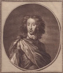 Portrett av William av Danmark og Norge, hertugen av Gloucester (1689-1700), kobberstikk av John Goldar (1729-1795) fra maleri av G Kneller, 20x17 cm, fra History of England av Paul de Rapin, Harrison's Edition, London, 22. januar