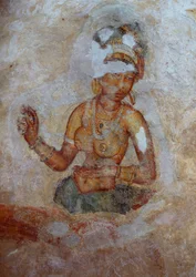 Sri Lanka, freskomaleri av jenter i Sigiriya arkeologiske kompleks (UNESCOs verdensarvliste