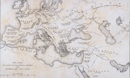 De barbariske nasjonenes områder og gradvise fremrykning, ca. 1850