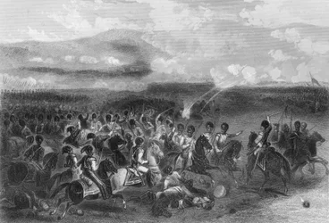 Angrep av tungt kavaleri i slaget ved Balaklava under Krimkrigen, 1854 1857.