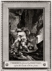 Cerberus, lenket av Hercules, infiserer jorden med skummet sitt, 1774