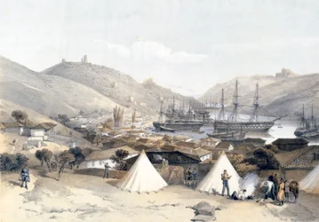 Balaklava med utsikt mot havet, 1855.