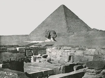 Den store pyramiden, sfinksen og Chafea-tempelet, Gizeh, Egypt, 1895.