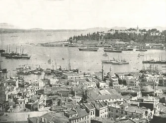 Inngangen til Det gylne horn, Konstantinopel, det osmanske riket, 1895.