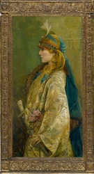 Portrett av Sarah Bernhardt som Roxanna i ""Adrienne Lecouvreur"" av Robertson, Walford Graham (1867-1948). Olje på lerret, størrelse: 122x61