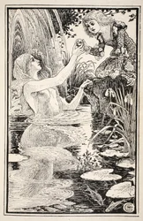 "Jeg er her kjæreste lille - jeg er din egen gudmor", sa Nix-damen, illustrasjon fra "Mrs Burton Harrisons Folk and Fairy Tales", 1885