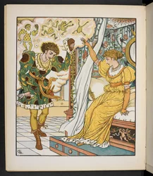 "Kongens datter og frosken" av Jakob og Wilhelm Grimm (litografi)