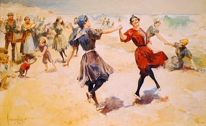 Frolling on the Beach, ca. 1897 (akvarell på illustrasjonstavle)