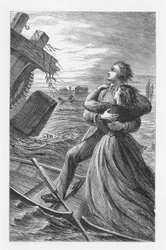 Scene fra The Mill on the Floss av George Eliot, c1880