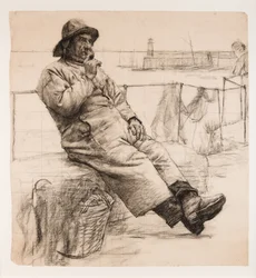 Fisherman Smoking a Pipe (kull på papir)