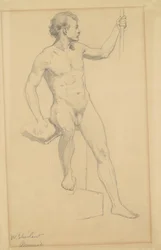 Sittende mann naken, ca. 1870-77 (grafitt på vevd papir)