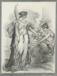 Studie for "Victory and History" (svart-hvitt kritt på papir)