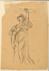 Studie av figur med hevet arm