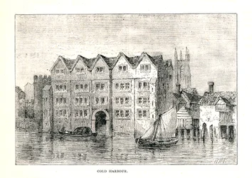 Kald havn. Medieval Mansion House North Bank of Thames over London Bridge, 1894