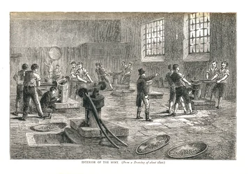 Myntverkets indre fra en tegning fra rundt 1800, 1878