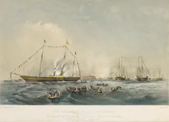 Ombordstigningen av prins Fredrik Vilhelm IV av Preussen (1795–1861) og hans kone Elizabeth av Bayern (1801–1873) om bord på skipet Victoria og Albert i Gravesend, England, 2. februar