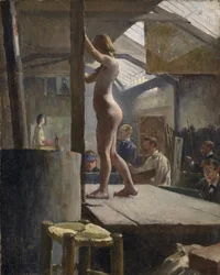 Livsklasse, Academie Julian - Walter Herbert Withers (1854-1914). Olje på lerret
