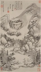 Landskap i stil med Huang Gongwang