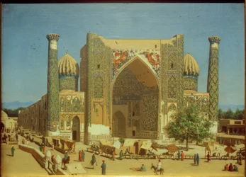 Shir-Dor Medrese på Registan-plassen i Samarkand
