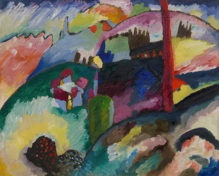 Landskap med fabrikkskorstein. 1910