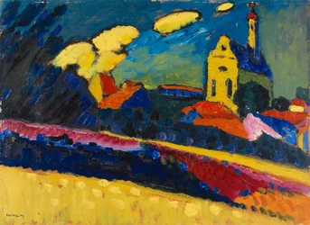 Studie for Murnau - Landskap med kirke, 1909.