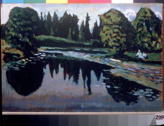 ""Un fleuve en ete"" (A River in Summer) Maleri av Vassily Kandinsky (eller Wassily Kandinski eller Kandinskij