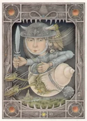 Kvinnelig kriger, 2005 (blandet teknikk på kunstplate)