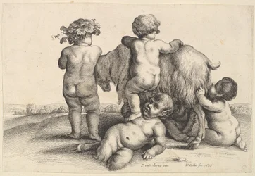 Fire gutter, en ung satyr og en geit, 1647.