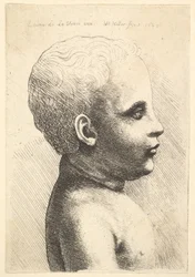 Hode og skulder til et barn, i profil til høyre, 1645.