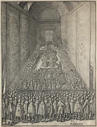 Interiør av House of Lords i sesjon, Palace of Westminster, London, c1650