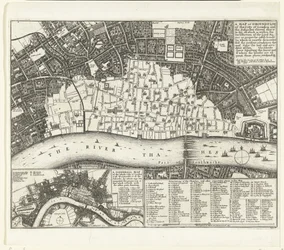 Kart over London etter den store brannen i 1666. Et kart eller en grunnplan over City of London og forstedene (...) (tittel på objektet)