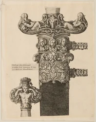 Trykk av design for en pommel, Quillons og medaljon, 1645.