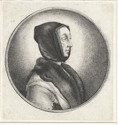 Kvinne med svart hodeskjerf og pelsstola; Medaljonger med kvinnebuster (serietittel)
