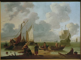 Skip som losser på stranden