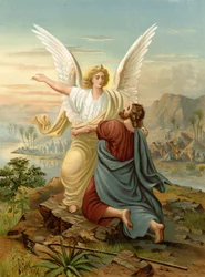 Jacob kjemper med en engel (farge litho)