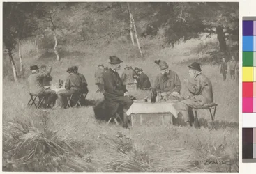 Jaktselskap - Keiser Franz Josef til bords med prins Leopold av Bayern og storhertug Ferdinand IV fra Toscana