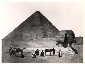 Sfinksen og den store pyramiden i Khufu ved Giza, ca. 1860